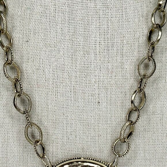 Chicos Gold Tone Chain Necklace Reversible Rhinestone Pendant Statement ✨ - Picture 5 of 8